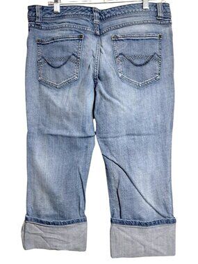 Mossimo Blue Cuffed Capri Jeans Womens Size 13 Denim Stretch Cotton Blend